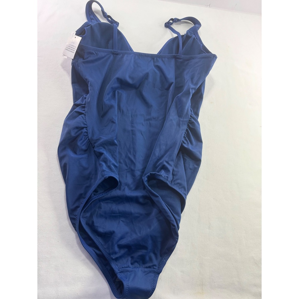 Amazon Essentials Womens‎ One Piece Swimsuit Size L Navy Blue V-Neck Ruched New - Picture 4 of 9